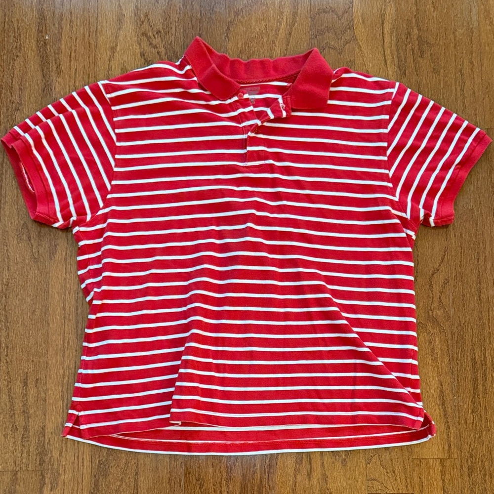 Basic Editions Red and White Striped Polo Shirt